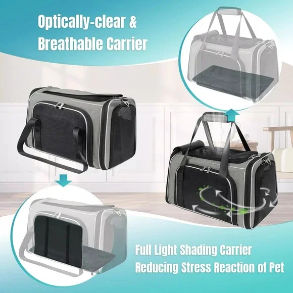 20lbs 1680D Oxford Pet Cat Carrier Airline Approved Breathable Mesh Dog Trave... - Picture 3 of 8